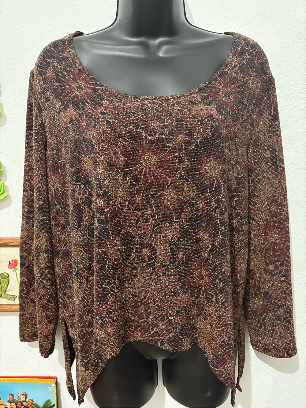 Y2K connected apparel Sparkly Brown Floral long sleeve Whimsigoth Tunic